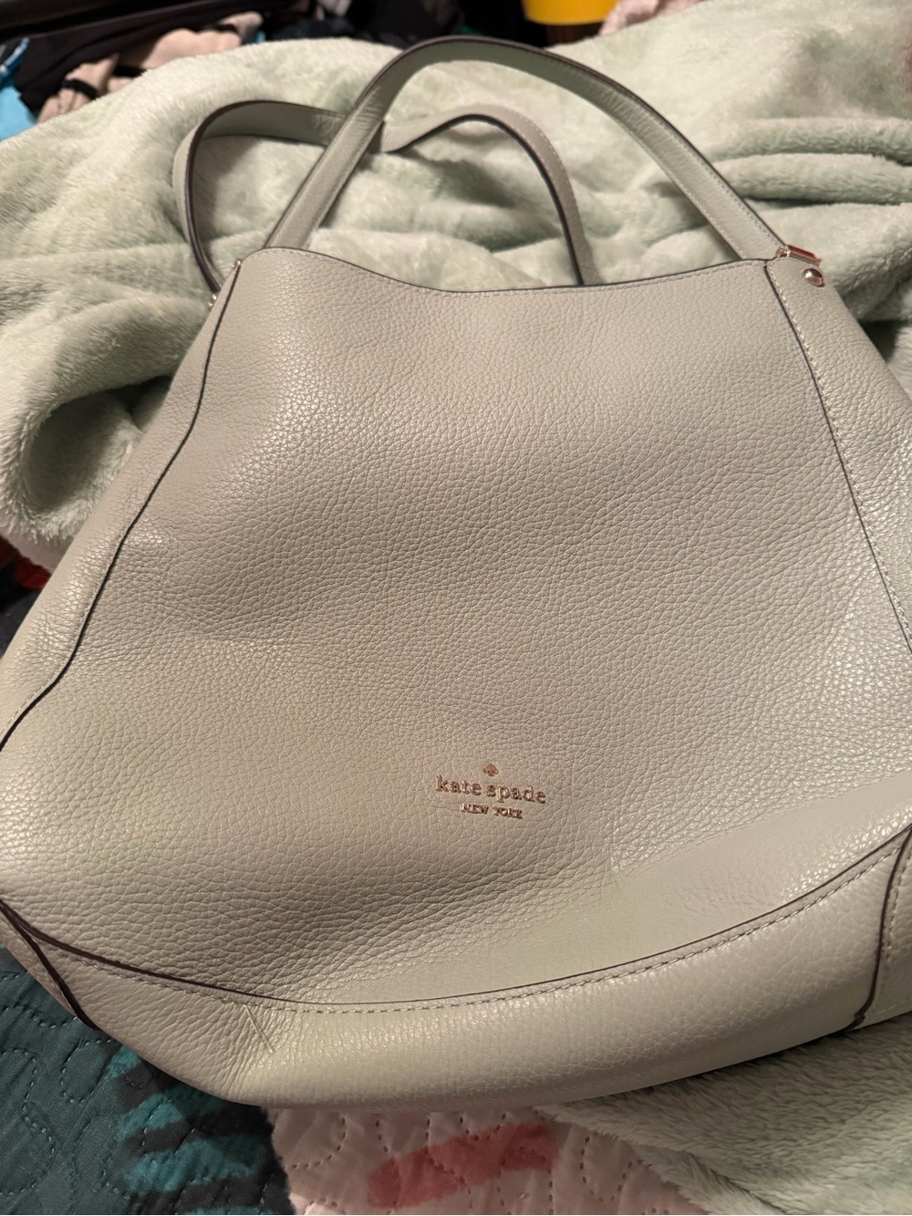 kate spade New York Pebbled Leather Tote in Mint Green